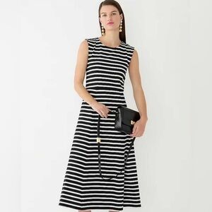 J. Crew Black and White Cap Sleeve Knit Striped Midi Dress